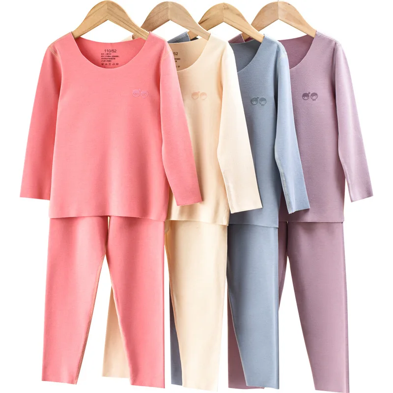 Детский бархатный костюм бесшовное теплое термобелье для мальчиков и девочек плюс бархатная плотная осенняя одежда длинные