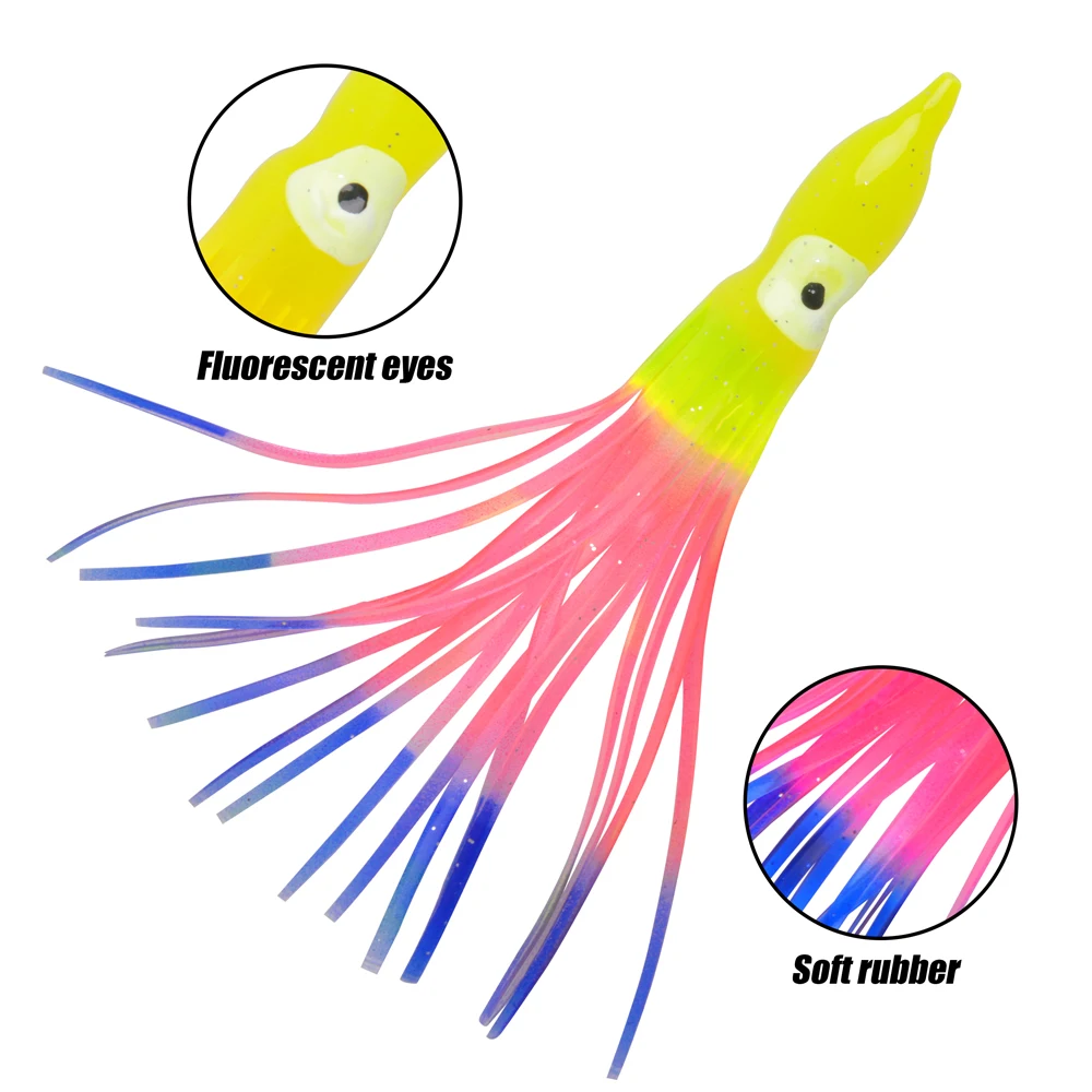 Fishing Bait, 10Pcs 9cm/3.54 Soft Silicone Fishing Lure Squid Skirt Lures  Octopus Trolling Bait Saltwater Bait Multicolor