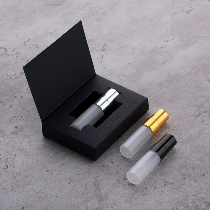 Mini Size 3ml Perfume Tester Spray Bottle 3 ml Frosted Empty Perfume Bottle with White Black Box Package
