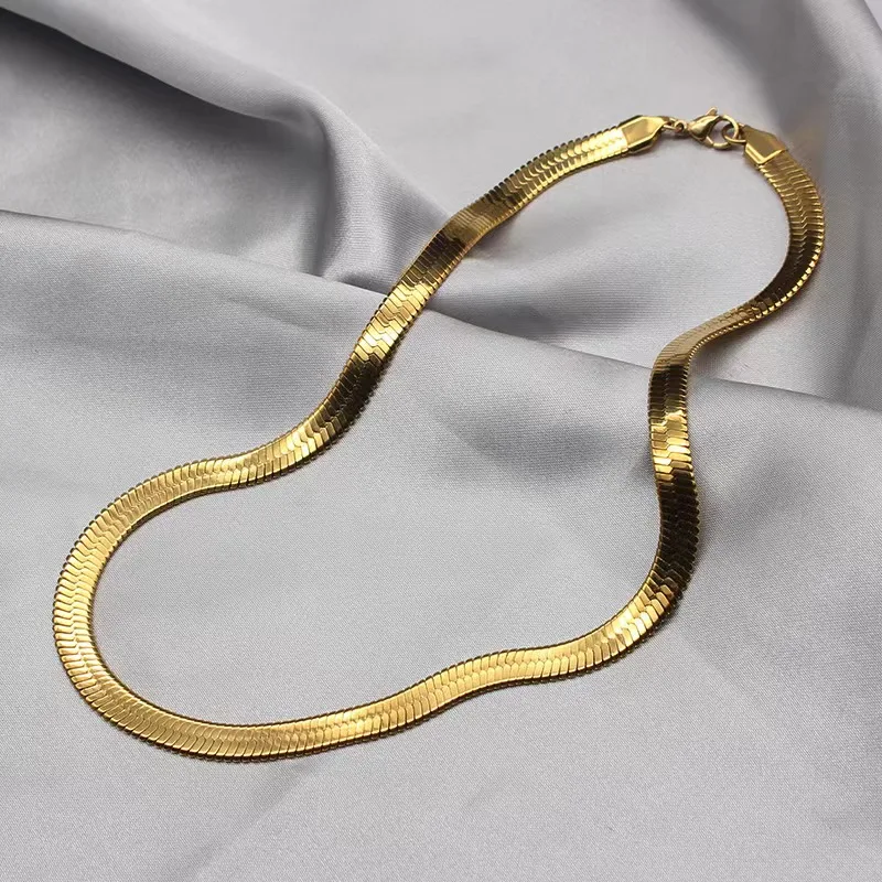 Flat Snake 20 Inch Gold Snake Chain 4mm Flat Snake Chain Necklace