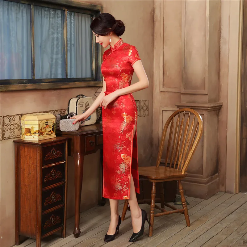 Vintage Chinese Style Mini Cheongsam New Arrival Women's Satin Qipao Red  Summer Sexy Party Dress Mujer Vestidos