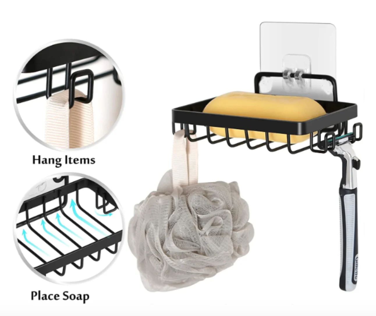 Wall Mounted 304 Stainless Steel Soap Holder with Strong Adhesive Black/Silver Color SHAREWIN Brand