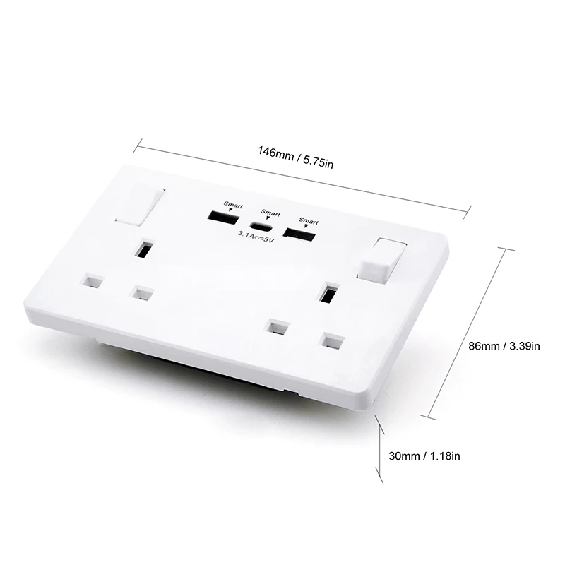 13a Uk Standard Wall Electrical Single Socket Gb Type Outlets Switched ...