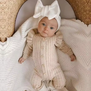 Hot Sale Spring Autumn Newborn Infant Toddler Long Sleeved Baby Girls Jumpsuit Knitted Sweater Cotton Romper