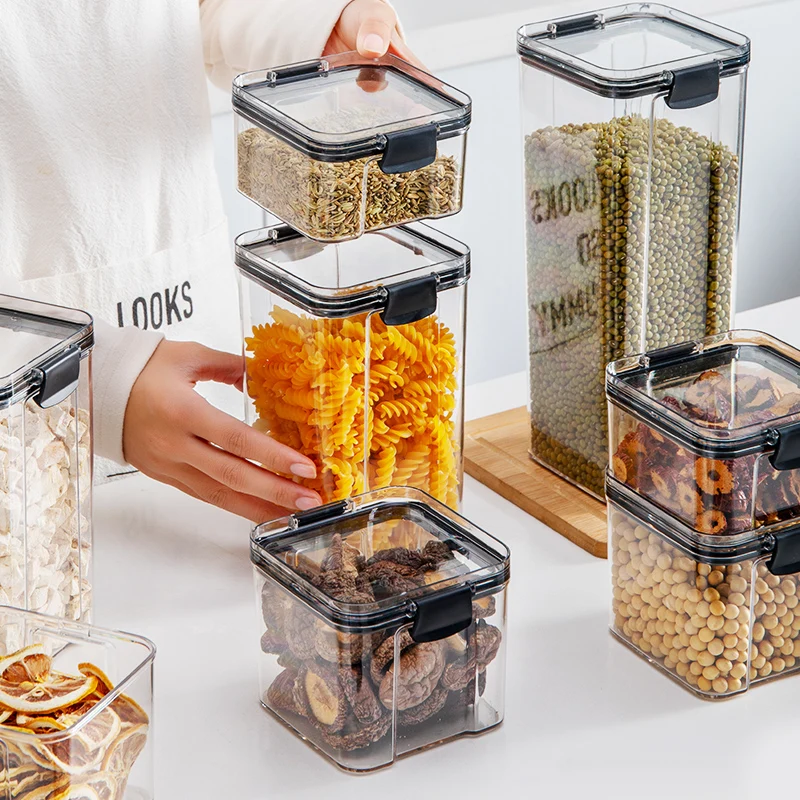 Plastic Reusable Airtight Stackable Easy Snap Lock and BPA Free Food Storage Container Bins Set with Lid for Kitchen Use