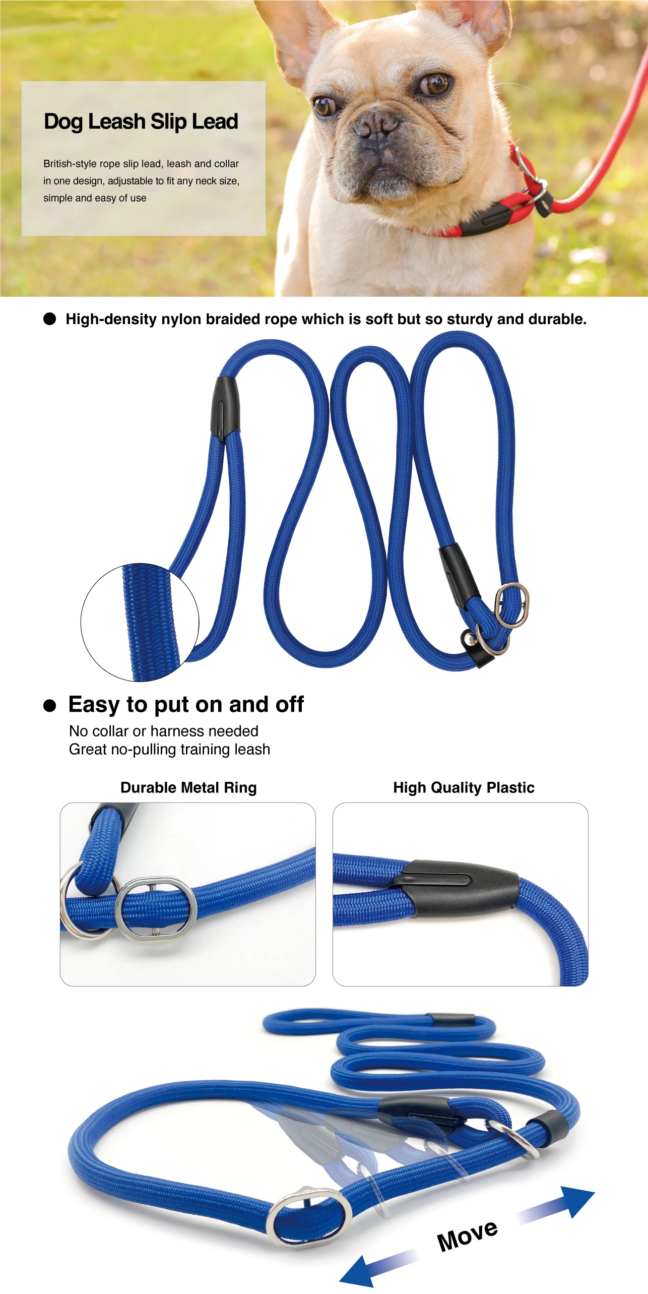 Wholesale Nylon Rope Training Slip Lead Dog Leash With Limited Buckle