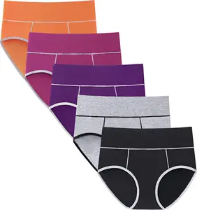 Women Lady High Cut Waist Rise Oversized Skin - Friendly 95%Cotton+5%Spandex Cotton Briefs Underwear Panties