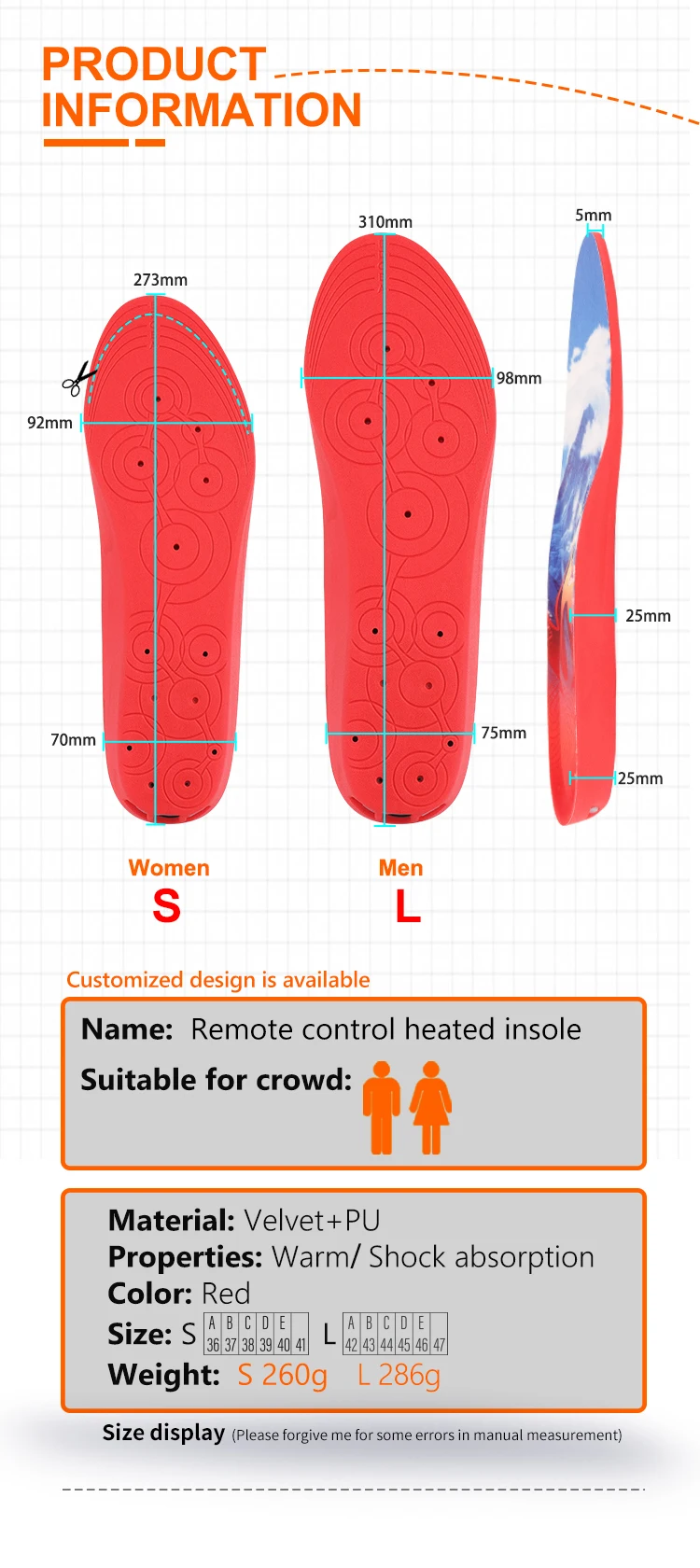 JOGHN Keep Warm Ultralight Heated Insoles With Remote Usb Rechargeable ...