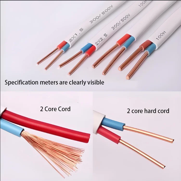National standard BVVB/RVVB pure copper core sheathed wire 2-core 3-core  1/1.5/2.5/4/6 square white household wire