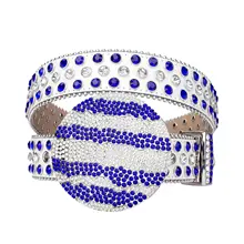 Wholesale Hip Hop Punk Style Crystal Studded Leather Belt Big Planet Buckle Bling Diamond BB Simon Luxury Rhinestone Belt