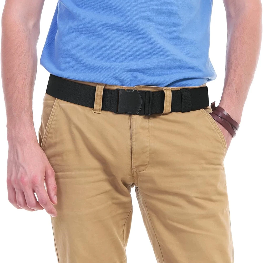 Men Sports Elastic Stretch Belt Unisex Adventure Web Belt Women Men with Non-Metal Buckle Adjustable Tactical Belt