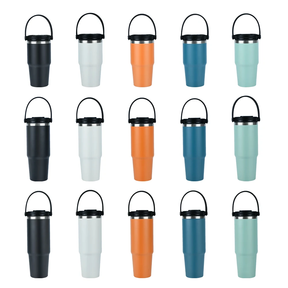 20oz 30oz 35oz Portable Wide Mouth Stainless Steel Vacuum Insulated Mug  Iced Coffee Cup Tumbler with Handle Lids