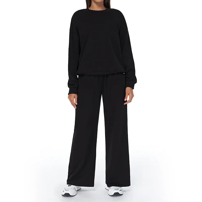 Autumn Winter Leisure Sports Sweat Suit High Waist Wide Legs Long Sleeve Breathable 2-in preview