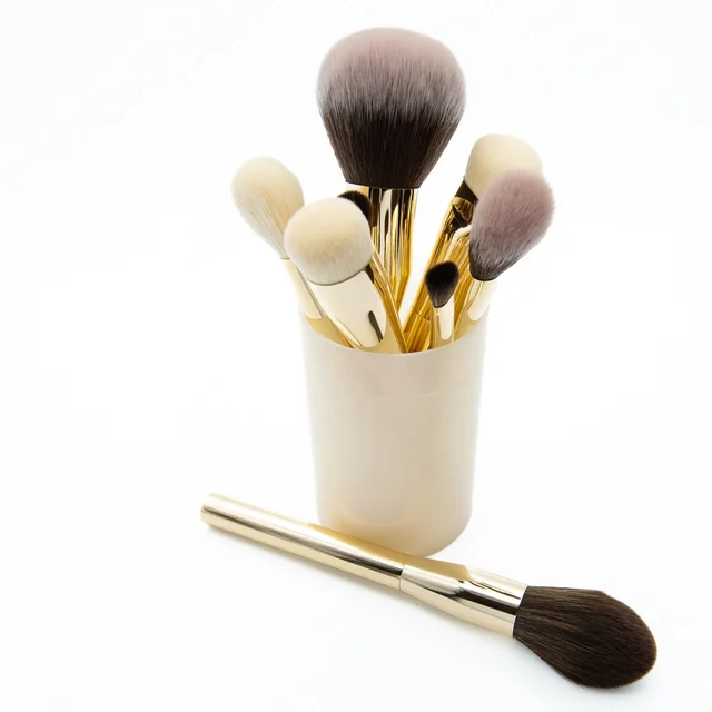 Professional Vegan Soft Synthetic Fiber High Quality Makeup Brush Set Golden Metal Handle