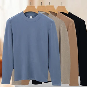 Men's Autumn Winter New Half-Turtleneck Base Layer Sweater with Round Neck Anti-Bacterial Acrylic and Dralon T-irt Long Sleeve