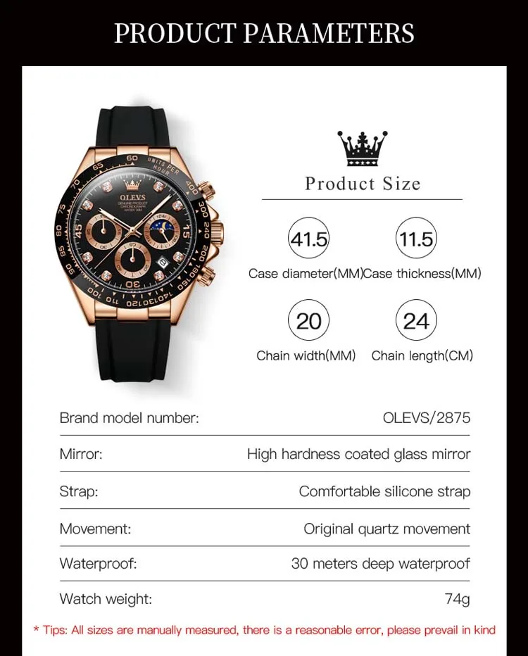 Olevs 2875 Luxury Gents Quartz Watch Nice Rubber Strap Water Proof 3 ...