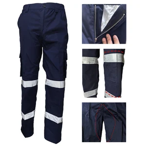 Men's 235GSM Poly Cotton Cargo Work Pants Breathable Spring Autumn Style with Single Reflective Strips Work Wear