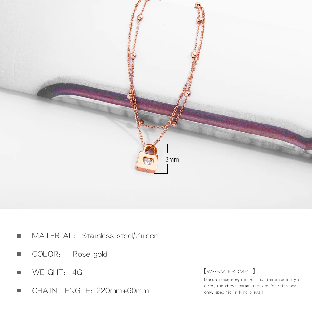 Delicacy rose gold double layer adjustable cuban chain bohemian style zircon lock pendant feet jewelry gift anklet for women