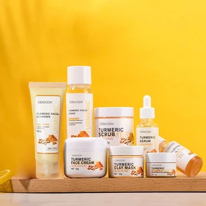 Customized Organic Turmeric Face Care Set Anti-Aging Wrinkle Acne Spots Brightening Moisturizing Cleanser Serum Cream Scrub