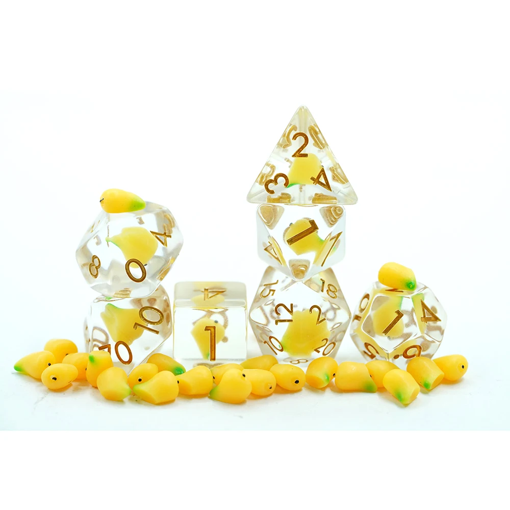 set di Dadi Poliedrici a 7 Pezzi con Design Frutta Mango Riempito in Resina per Gioco DND D&D RPG per Dungeons Dragons e per MTG Pathfinder