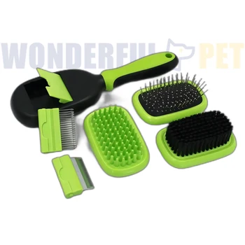 WonderfulPet Professional 5 In 1Pet Grooming Kit Dog Cat Deshedding Dematting Brush Bath Massage Brush Hair Brush Grooming Kit