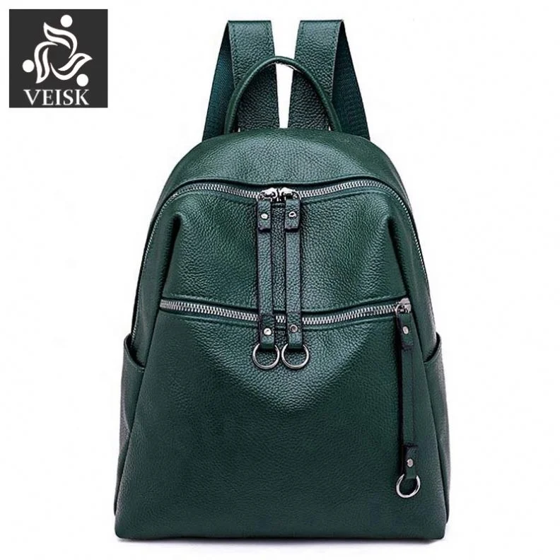 Women Black Leather Backpack Female 