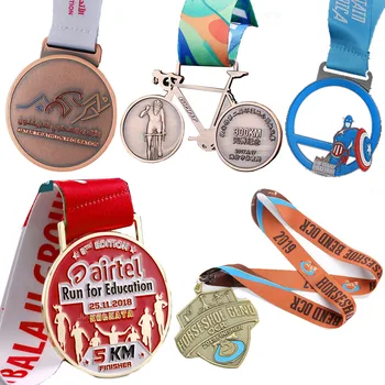 High Quality Custom Logo Gold 3D Metal Medal Running Race Game Swimming Marathon Soccer Sport Medal Custom Medals with Ribbon