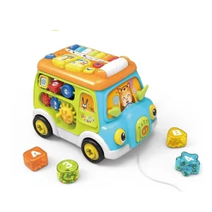 Cartoon Musical School Bus Toy Kids Educational Toddler Toys Anime Multifunction Baby Simulator Bus Toys With Music