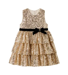 ODM Fashion Girls' Summer Sleeveless Formal A-Line Knee-Length Party Dresses with Ribbons for 3 Years Old Children