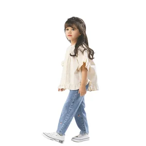 Pintucks Girls Casual Tops Short Sleeve T-Shirt Blouses in Formal Style