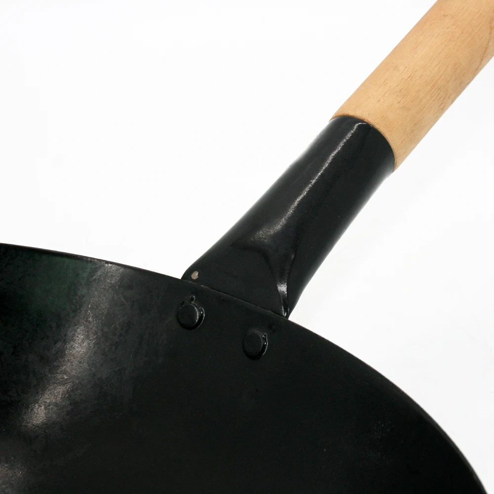 Cast Iron Enamel Wok with Wooden Handle 32 cm Round Fry Pan Health Feature Stainless Steel and Carbon Steel Material