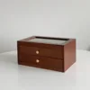 Double-layer transparent walnut wood-colored storage box
