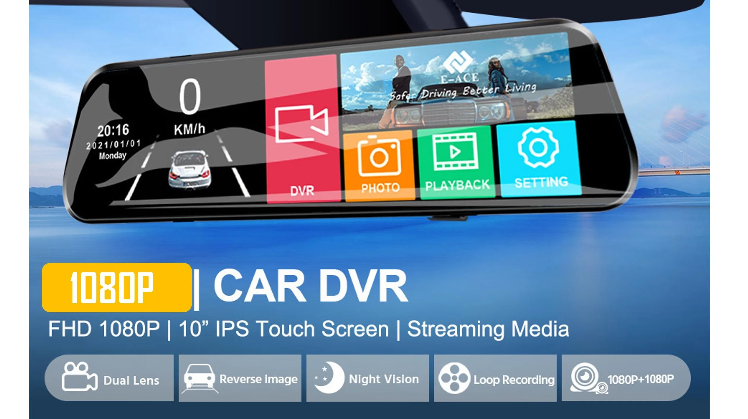 9.66' IPS Vehicle Blackbox DVR User Manual Stream Media Rear View Mirror  FHD1080p Dual Record Dash Cam - China Car DVR, Car Dash Cam