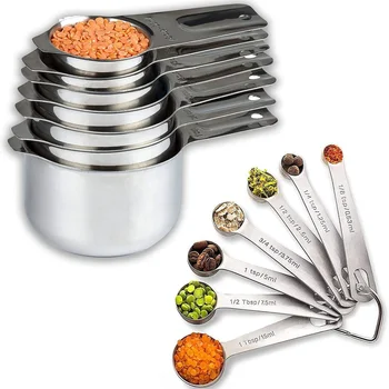 Hot Selling Metal Measuring Spoons and Cups 14 Pieces Stainless Steel Measuring Cups and Spoons Set