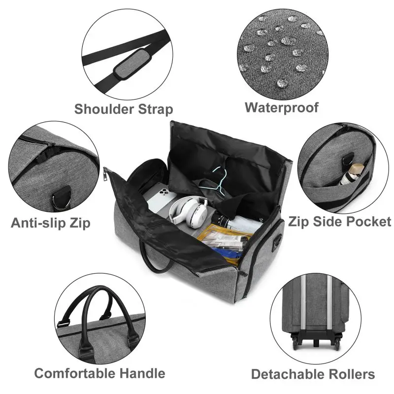 Custom Rolling Duffle Bag With Wheels Water Repellent Gray Men Wheeled ...