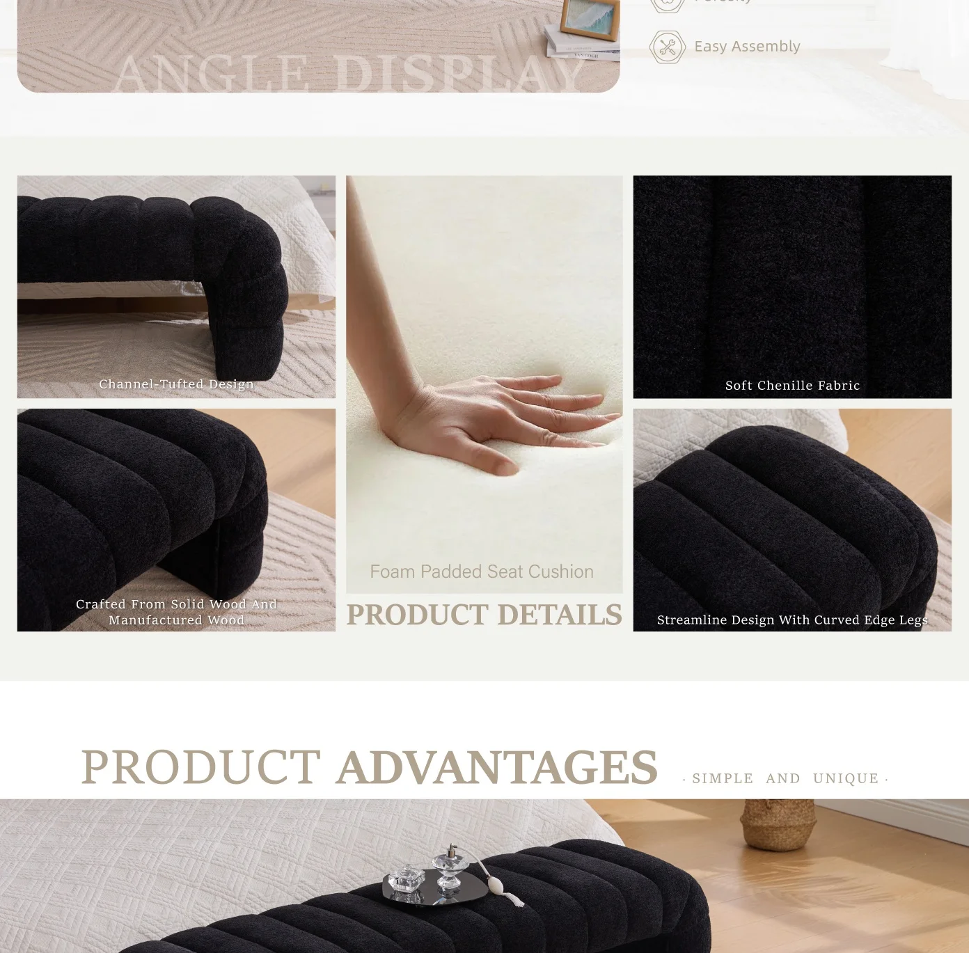 Elvarenae Aveline Channel-Tufted Bench — product detail