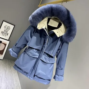 Fashion Hooded Faux Fur Collar Women's Clothing Big Pocket Down Jacket Female Winter Coat Woman 1688 taobao wholesale agent
