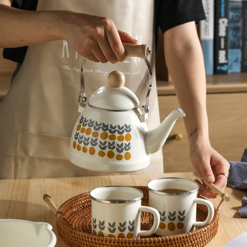 Pot à Café Émail 1,1L Multifonction - Théière Laitière Induction Et Gaz - Blanc