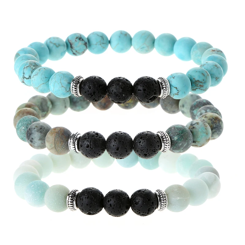 SOFTONES Bracciale Con Perline In Pietra Lavica 8 Mm – Diffusore Oli Essenziali – Aromaterapia – Regalo Uomo Donna – Elastico