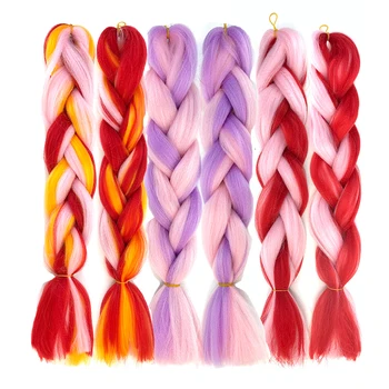 24inch Synthetic Jumbo Braid Hair Extension African Braiding Attachment for Twist yaki braiding Ombre Candy Color