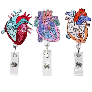 Wholesale Medical Series  Heart Glitter Acrylic Nurse Doctor Badge Reel For Nurse Accessories Scrub Life Badge Holder