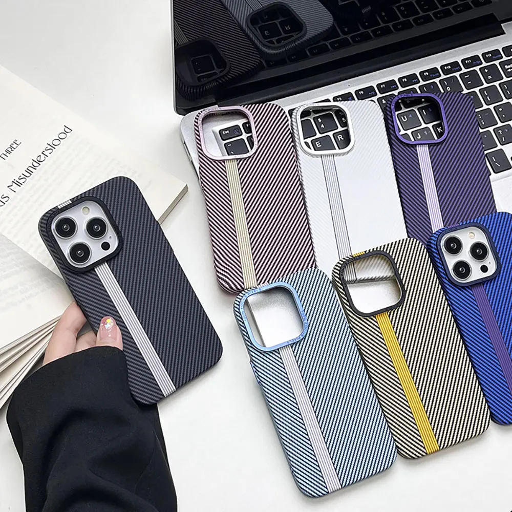 Laudtec Sjk889 Aramid Fiber Phone Case Carbon Fiber Texture Woven Silicon Leather Cover For Iphone 16 15 14 13 12  Plus Pro Max