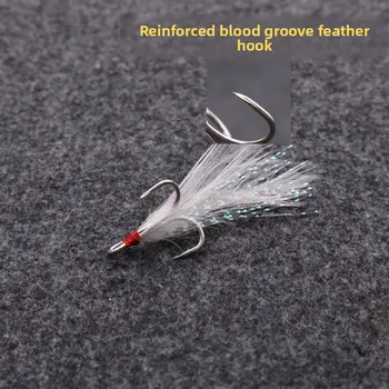 Aojin Blood Groove Feather Treble Hooks Triple Strengthened Big Eye Horse Mouth Lure Fishing Gear 50 Pack – Hooks – view 3