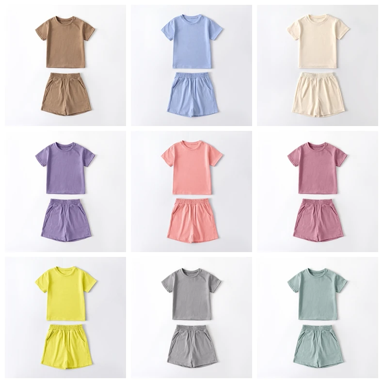 Factory Custom Children Toddler Boy Shorts Outfit Sweatsuit Sets Cotton Blank Kids Boys Summer