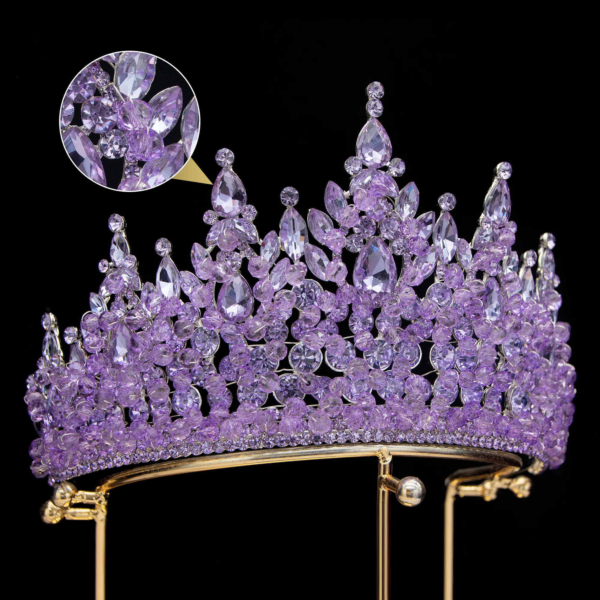 Rhinestone Crowns Pageant Big Rhinestone Artificial Flowers Pearl Tiara