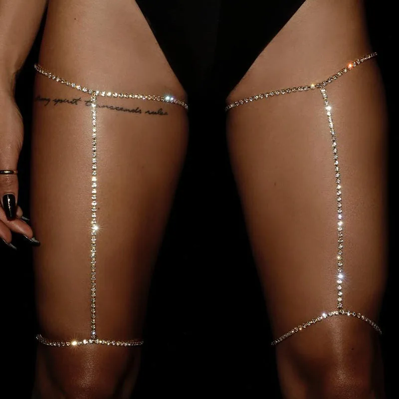 Women Shiny Crystal Rhinestone Thigh Gold Leg And Body Chain 