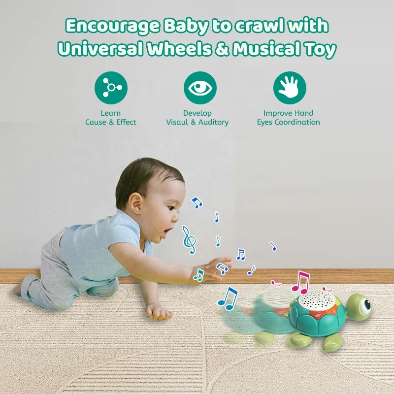 Early Learning Educational Toy Musical Crawling Turtle Baby's New Plastic Projector Toy Remote Controller Electric Power Source