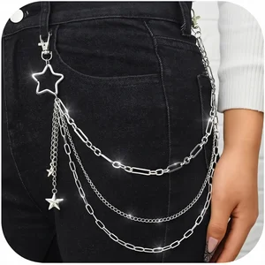 Zehope Alloy Star Pants Chain Silver Layered Jean Punk Wallet Pocket Accessories for Women and Men Made in China
