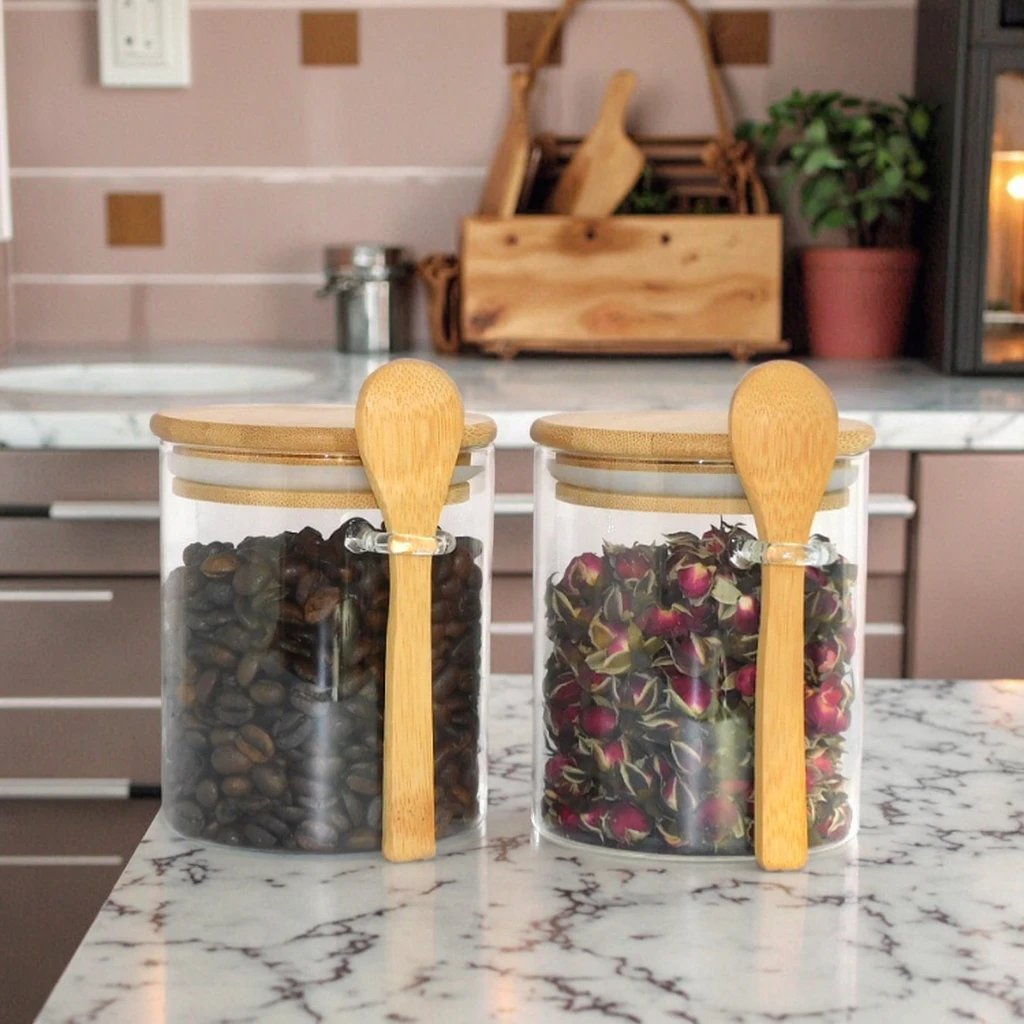 Kche Aufbewahrung sglas mit Bambus holzdeckel Glas mit Deckel behlter mit  Bambus holz lffel