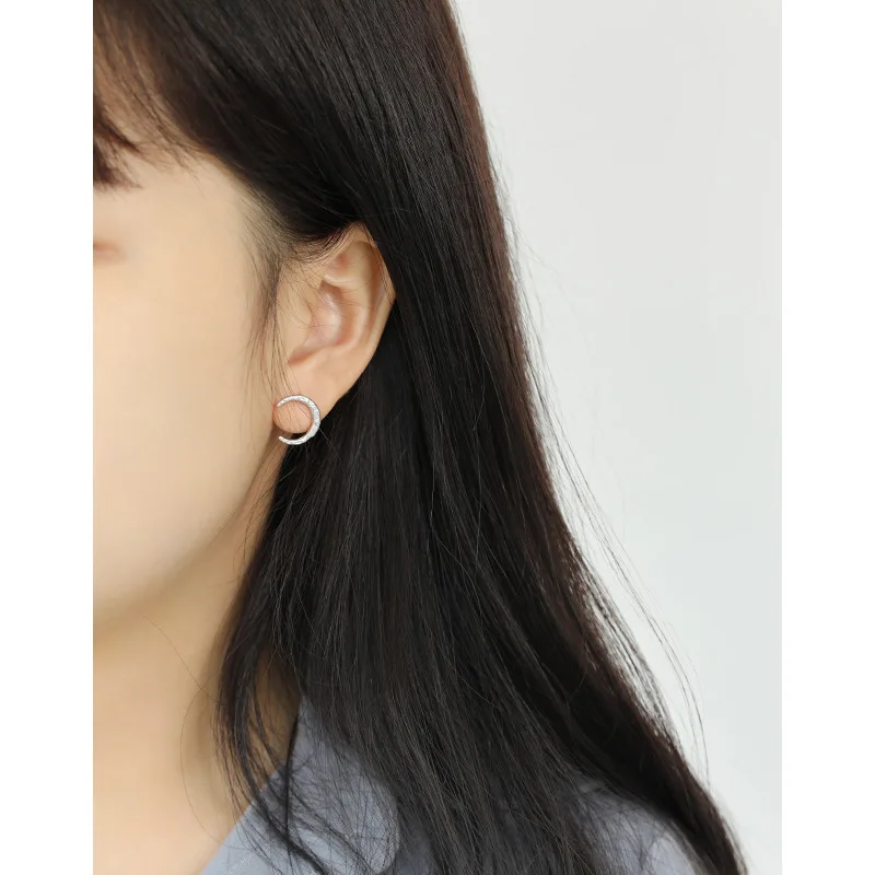 Fashion Designer 925 Sterling Silver Wholesale 18k Gold Plated Moon Stud Earrings(图3)